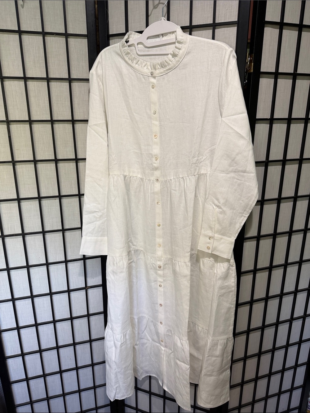 Alice Walk NEW White Ruffle Collar Maxi Dress Nantucket Button-Front Organic Cot
